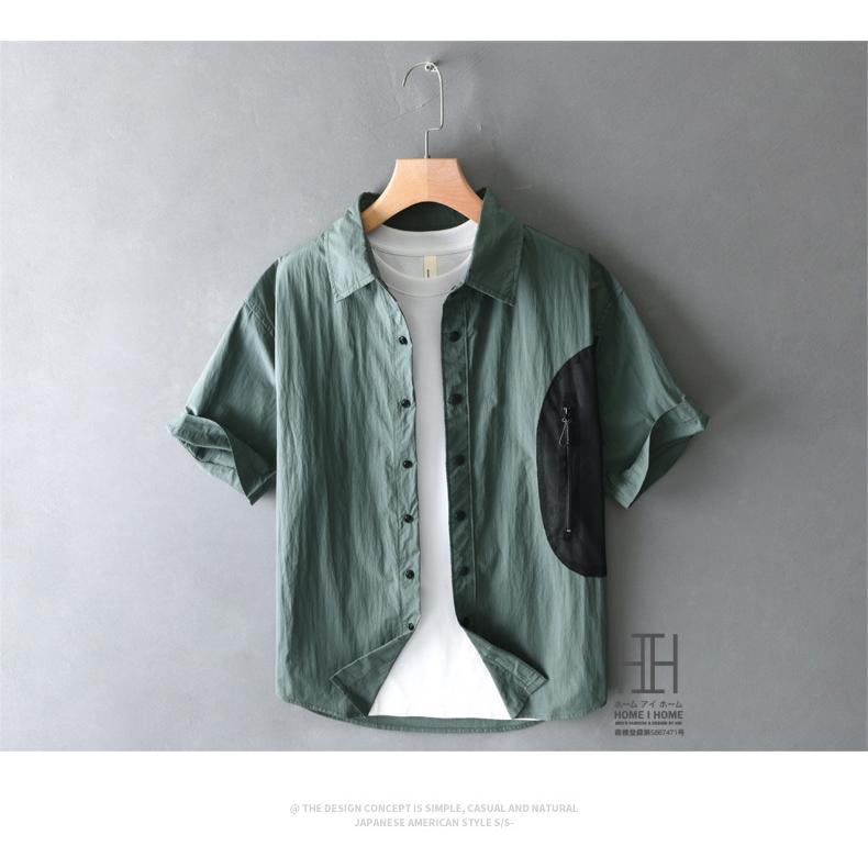 半袖シャツ メンズ ナイロンシャツ カラー配色 メンズシャツ おしゃれ スナップボタン メッシュポケット 速乾 ひんやり アウトドア トップス 羽織り 夏 夏服 | ホームアイホーム | 09
