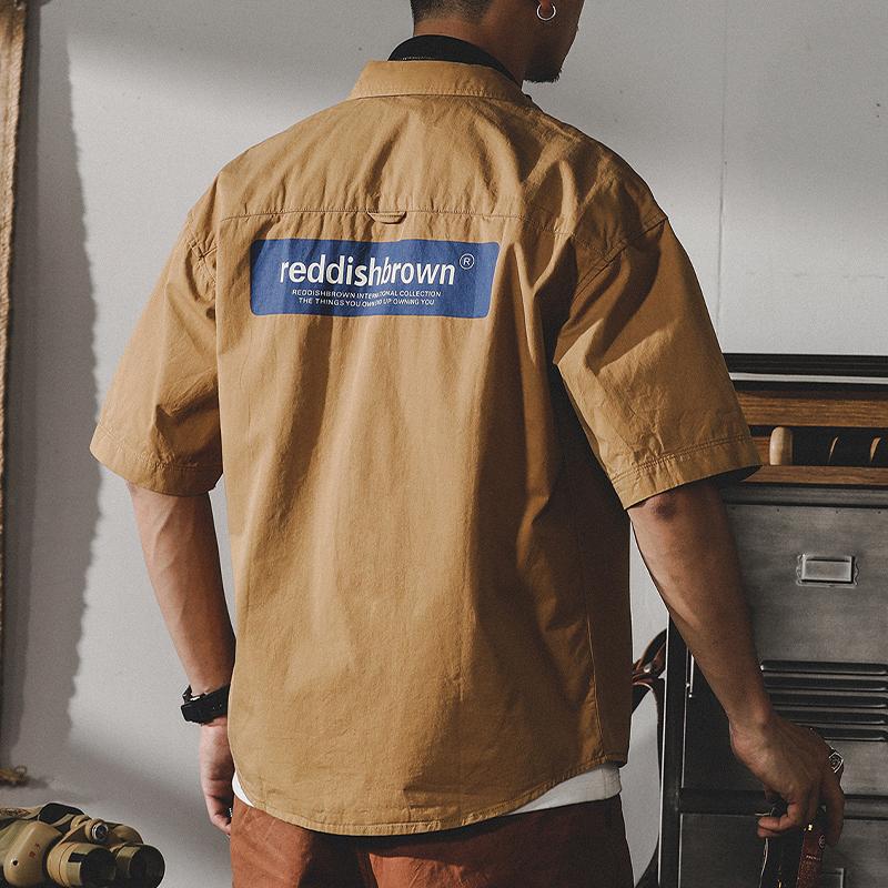 アメカジ ワークシャツ メンズ 白シャツ 半袖 ポケット付き 無地 ストリート バックプリント コットン おしゃれ 夏 | ホームアイホーム