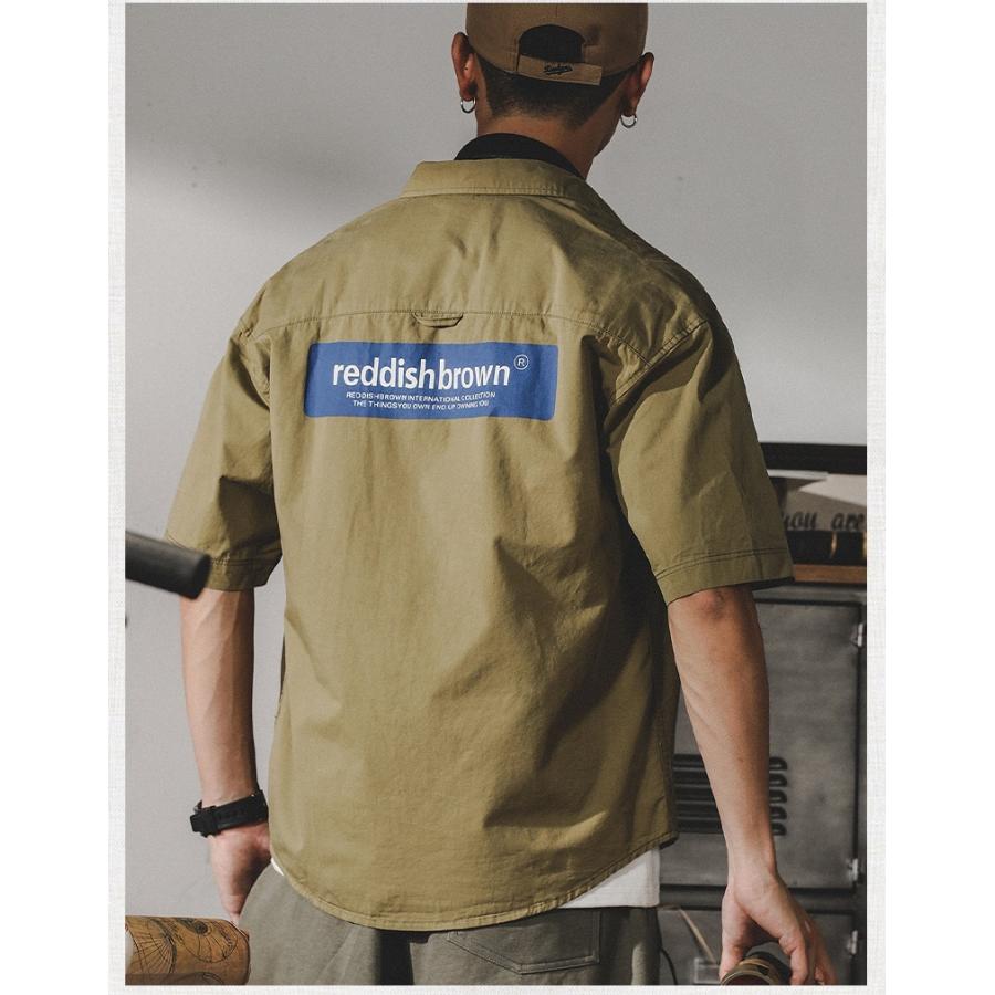 アメカジ ワークシャツ メンズ 白シャツ 半袖 ポケット付き 無地 ストリート バックプリント コットン おしゃれ 夏 | ホームアイホーム | 11