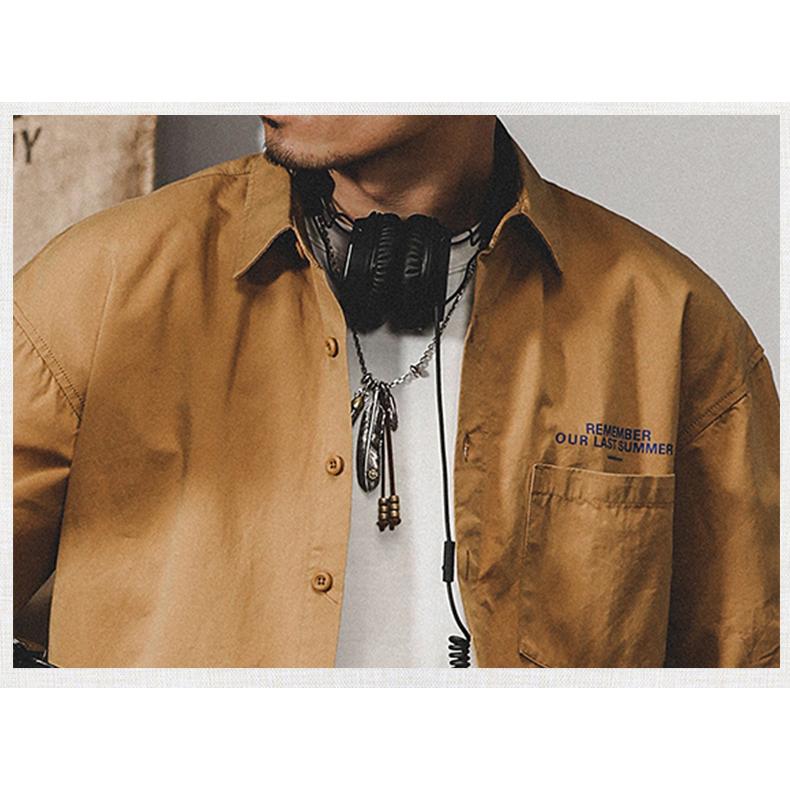 アメカジ ワークシャツ メンズ 白シャツ 半袖 ポケット付き 無地 ストリート バックプリント コットン おしゃれ 夏 | ホームアイホーム | 13