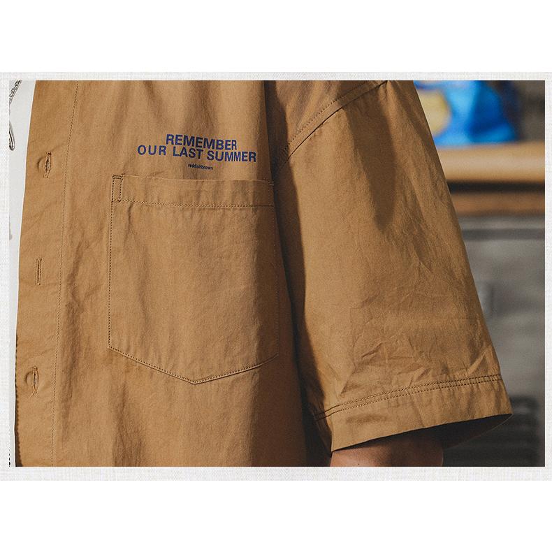 アメカジ ワークシャツ メンズ 白シャツ 半袖 ポケット付き 無地 ストリート バックプリント コットン おしゃれ 夏 | ホームアイホーム | 14