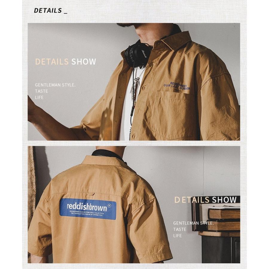 アメカジ ワークシャツ メンズ 白シャツ 半袖 ポケット付き 無地 ストリート バックプリント コットン おしゃれ 夏 | ホームアイホーム | 02