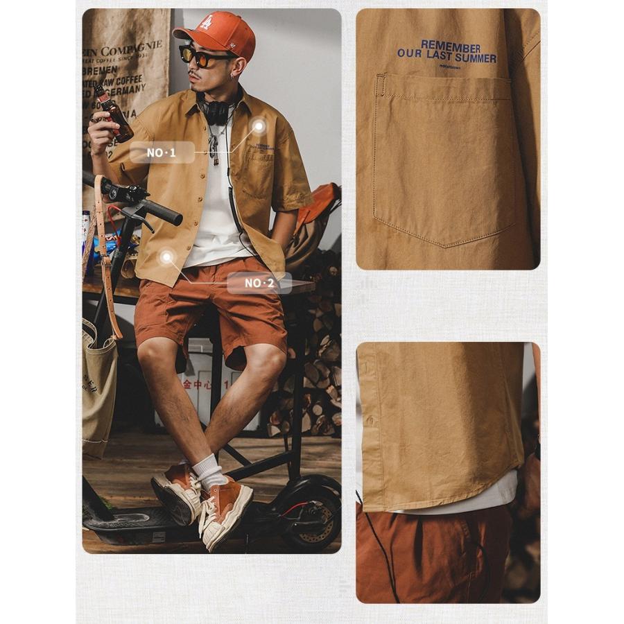 アメカジ ワークシャツ メンズ 白シャツ 半袖 ポケット付き 無地 ストリート バックプリント コットン おしゃれ 夏 | ホームアイホーム | 03