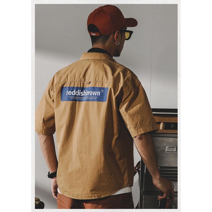 アメカジ ワークシャツ メンズ 白シャツ 半袖 ポケット付き 無地 ストリート バックプリント コットン おしゃれ 夏 | ホームアイホーム | 05