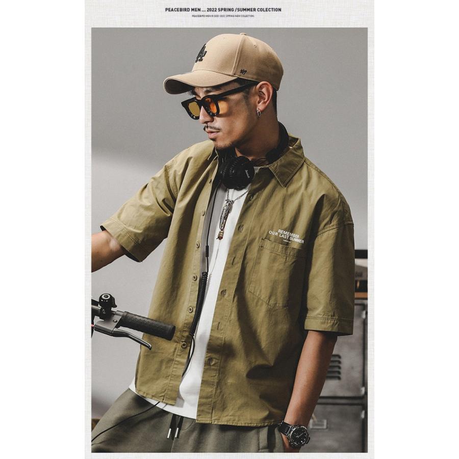 アメカジ ワークシャツ メンズ 白シャツ 半袖 ポケット付き 無地 ストリート バックプリント コットン おしゃれ 夏 | ホームアイホーム | 09