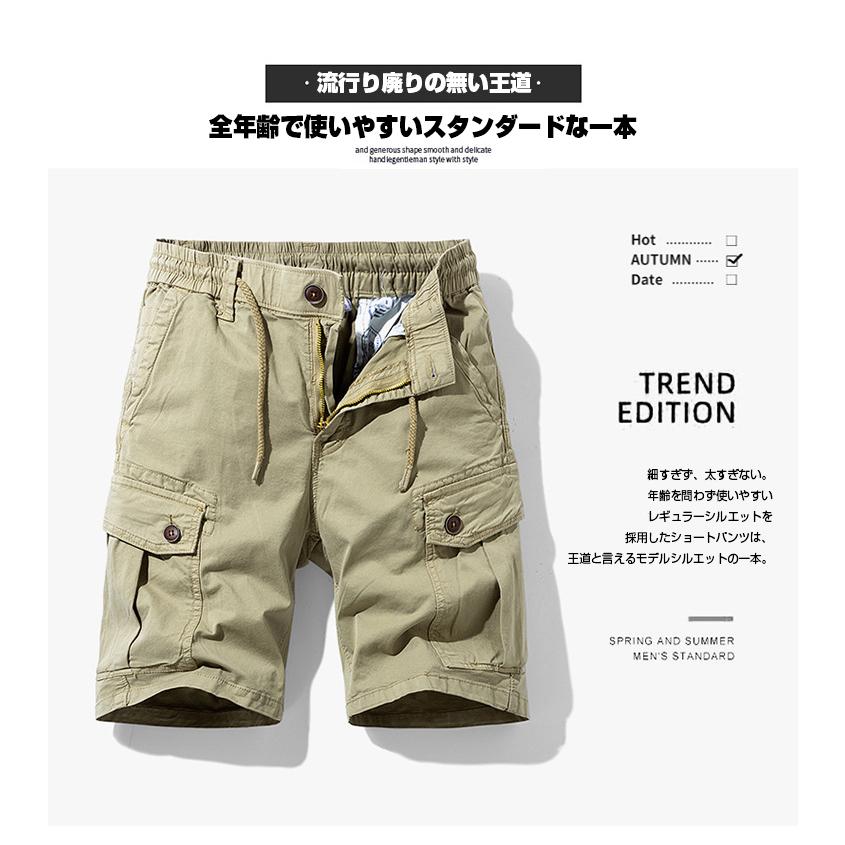 ハーフカーゴパンツ メンズ ハーフパンツ ショート丈 無地 短パン イージーパンツ 多ポケット ストレッチ カジュアル 夏 ボトムス | ホームアイホーム | 02