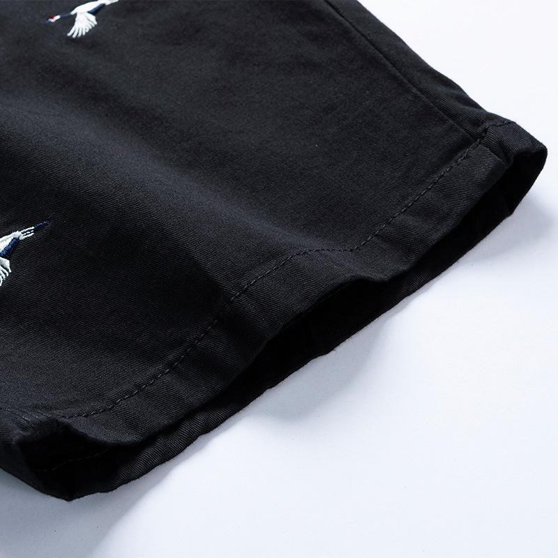 ショートパンツ メンズ 半ズボン 夏 短パン 鶴模様の刺繍入り ハーフパンツ おしゃれ スリム スタイリッシュ 柔らかい ウォッシュ加工済み カジュアル | ホームアイホーム | 15