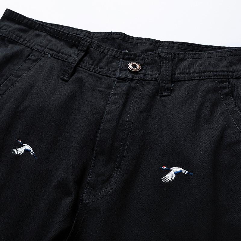 ショートパンツ メンズ 半ズボン 夏 短パン 鶴模様の刺繍入り ハーフパンツ おしゃれ スリム スタイリッシュ 柔らかい ウォッシュ加工済み カジュアル | ホームアイホーム | 08
