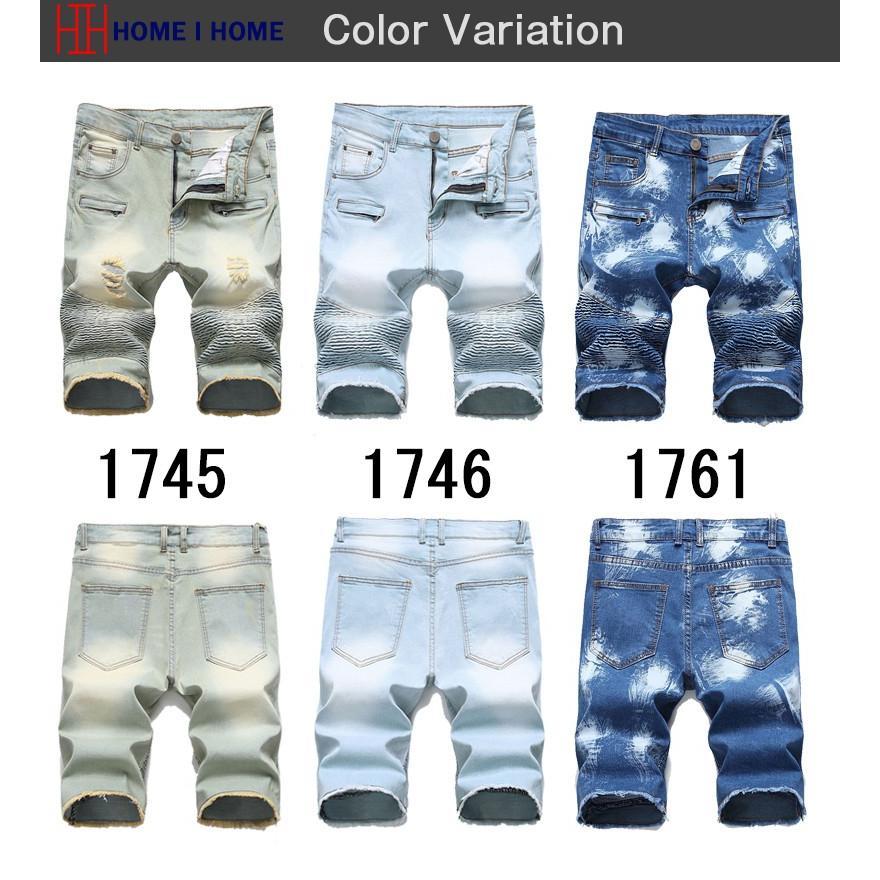 デニム ショートパンツ カットオフ メンズ 膝丈 ダメージ加工 ストレッチ ヒゲ ギャザータック ハーフパンツ 夏 カジュアル | ブランド登録なし | 01