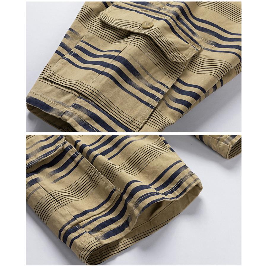 カーゴパンツ ショートパンツ ボーダー柄 メンズ短パン おしゃれ 多ポケット アウトドア カジュアル 夏 ハーフパンツ | ホームアイホーム | 11