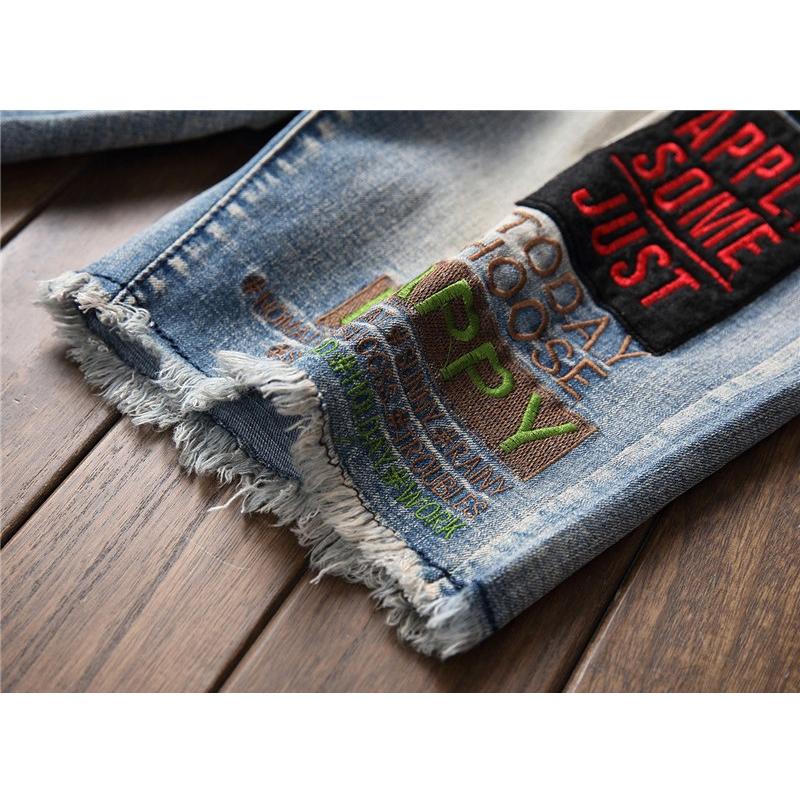 ハーフパンツ ショートパンツ カットオフ メンズ アップリケ 個性 オシャレ ジーンズ デニム | ホームアイホーム | 07