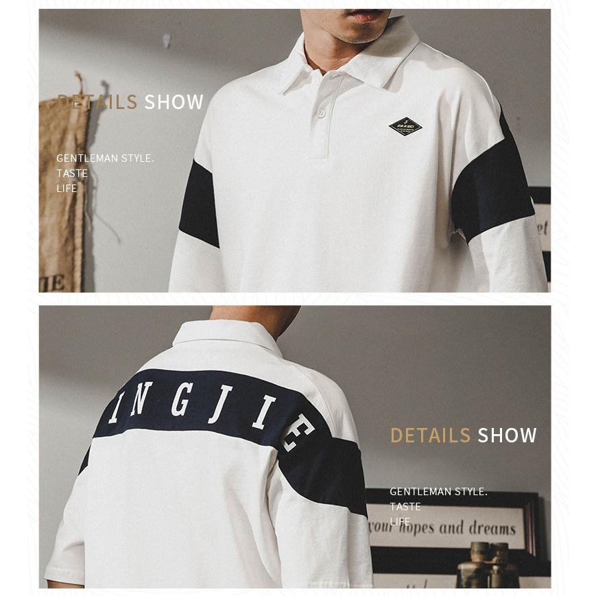 ポロシャツ カッコイイ 切り替え ビッグシルエット 英文字 半袖 シャツ メンズ シルケット加工 ゆったり アメカジ ストリート | ホームアイホーム | 01