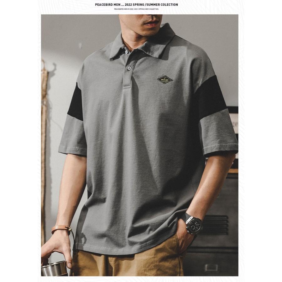 ポロシャツ カッコイイ 切り替え ビッグシルエット 英文字 半袖 シャツ メンズ シルケット加工 ゆったり アメカジ ストリート | ホームアイホーム | 11