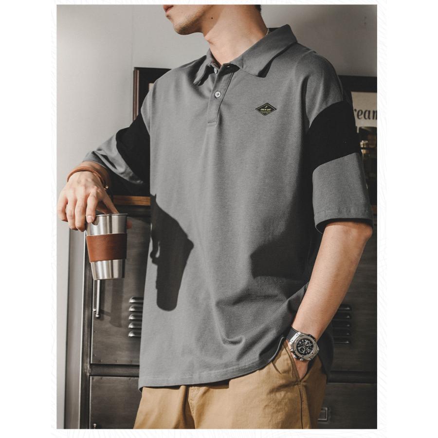 ポロシャツ カッコイイ 切り替え ビッグシルエット 英文字 半袖 シャツ メンズ シルケット加工 ゆったり アメカジ ストリート | ホームアイホーム | 13
