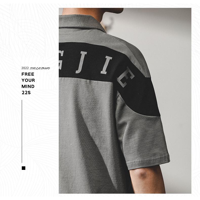 ポロシャツ カッコイイ 切り替え ビッグシルエット 英文字 半袖 シャツ メンズ シルケット加工 ゆったり アメカジ ストリート | ホームアイホーム | 14