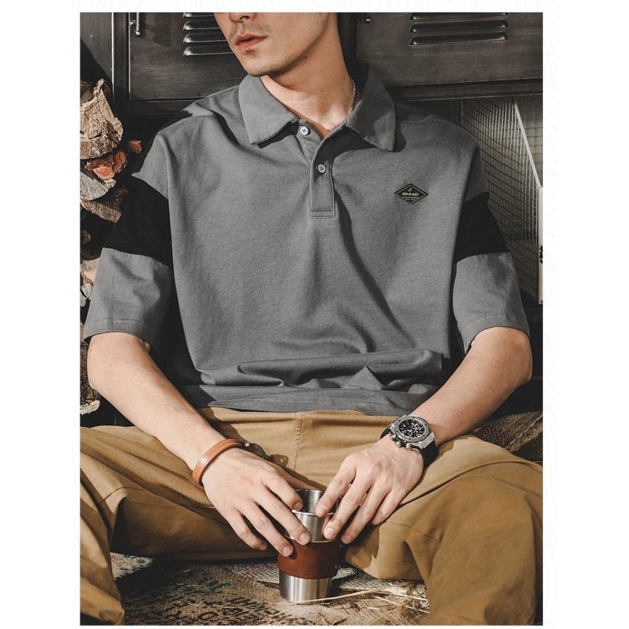 ポロシャツ カッコイイ 切り替え ビッグシルエット 英文字 半袖 シャツ メンズ シルケット加工 ゆったり アメカジ ストリート | ホームアイホーム | 15