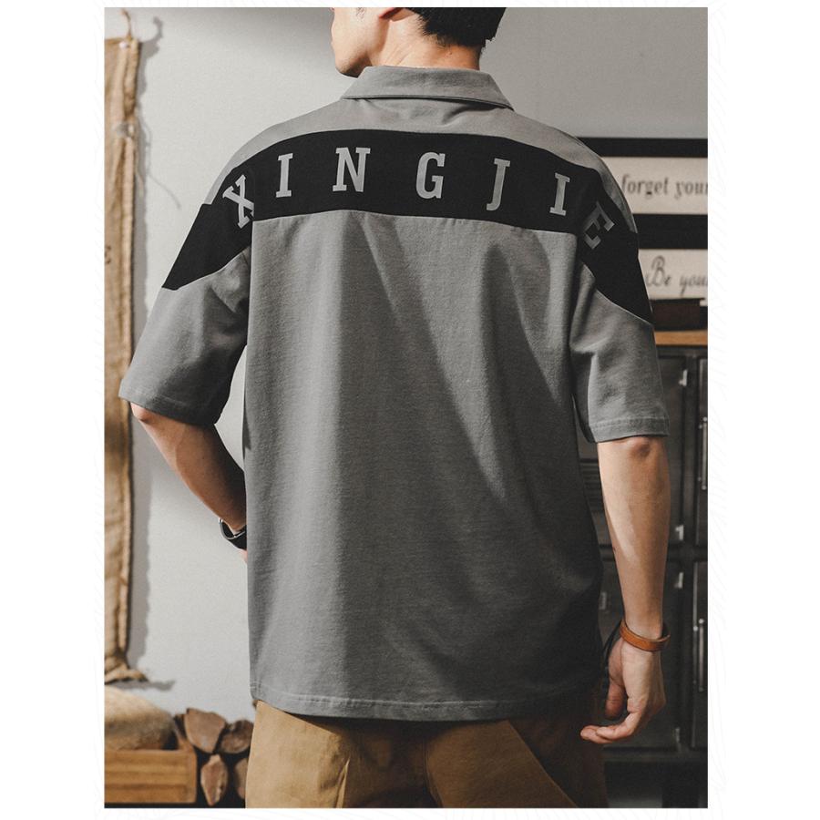 ポロシャツ カッコイイ 切り替え ビッグシルエット 英文字 半袖 シャツ メンズ シルケット加工 ゆったり アメカジ ストリート | ホームアイホーム | 16