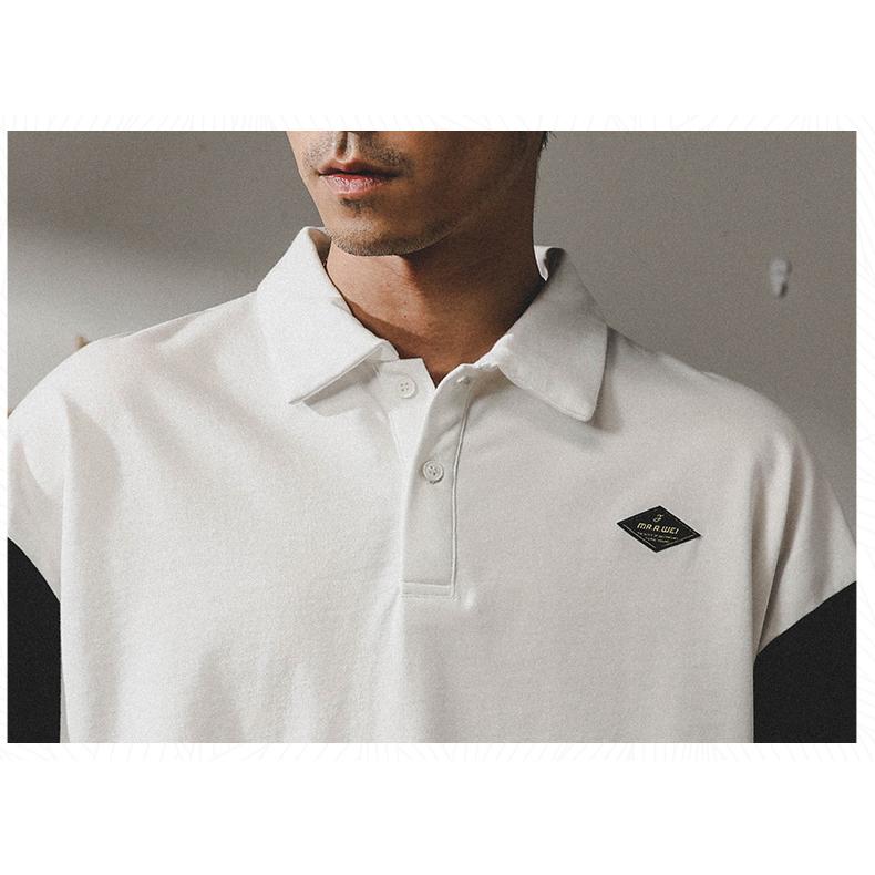 ポロシャツ カッコイイ 切り替え ビッグシルエット 英文字 半袖 シャツ メンズ シルケット加工 ゆったり アメカジ ストリート | ホームアイホーム | 17