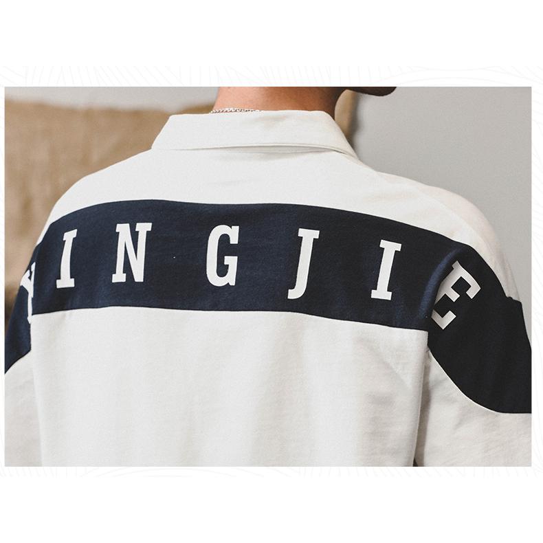 ポロシャツ カッコイイ 切り替え ビッグシルエット 英文字 半袖 シャツ メンズ シルケット加工 ゆったり アメカジ ストリート | ホームアイホーム | 19