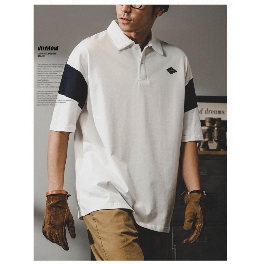 ポロシャツ カッコイイ 切り替え ビッグシルエット 英文字 半袖 シャツ メンズ シルケット加工 ゆったり アメカジ ストリート | ホームアイホーム | 02