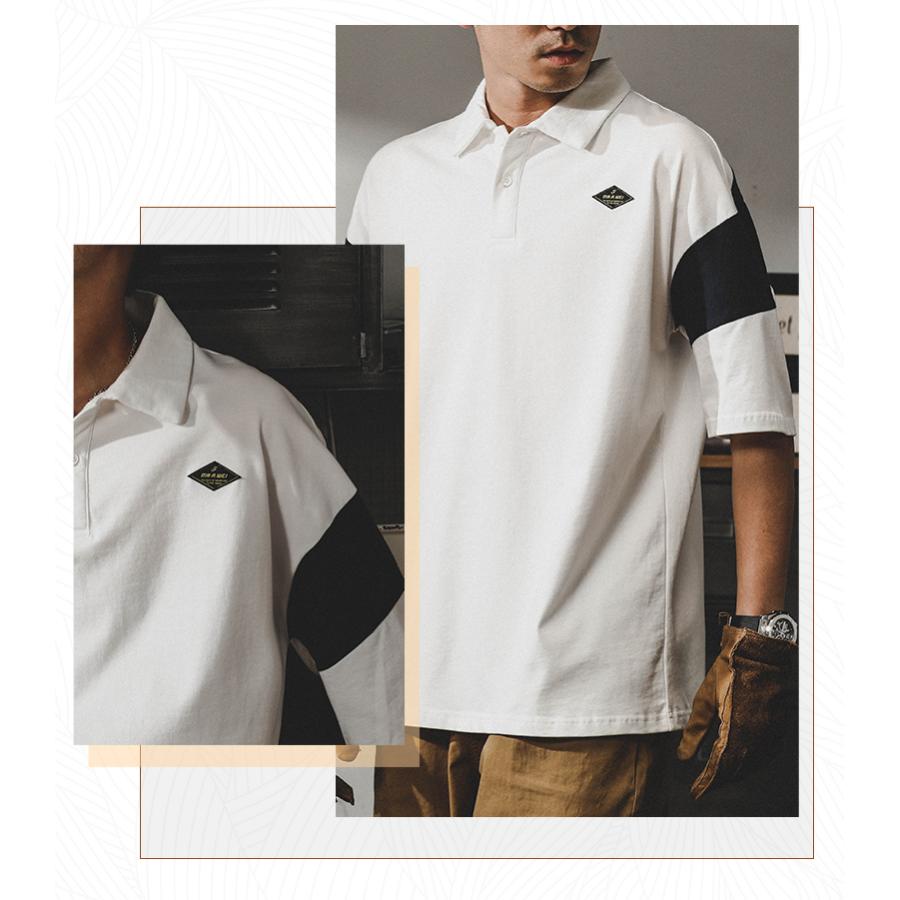 ポロシャツ カッコイイ 切り替え ビッグシルエット 英文字 半袖 シャツ メンズ シルケット加工 ゆったり アメカジ ストリート | ホームアイホーム | 03