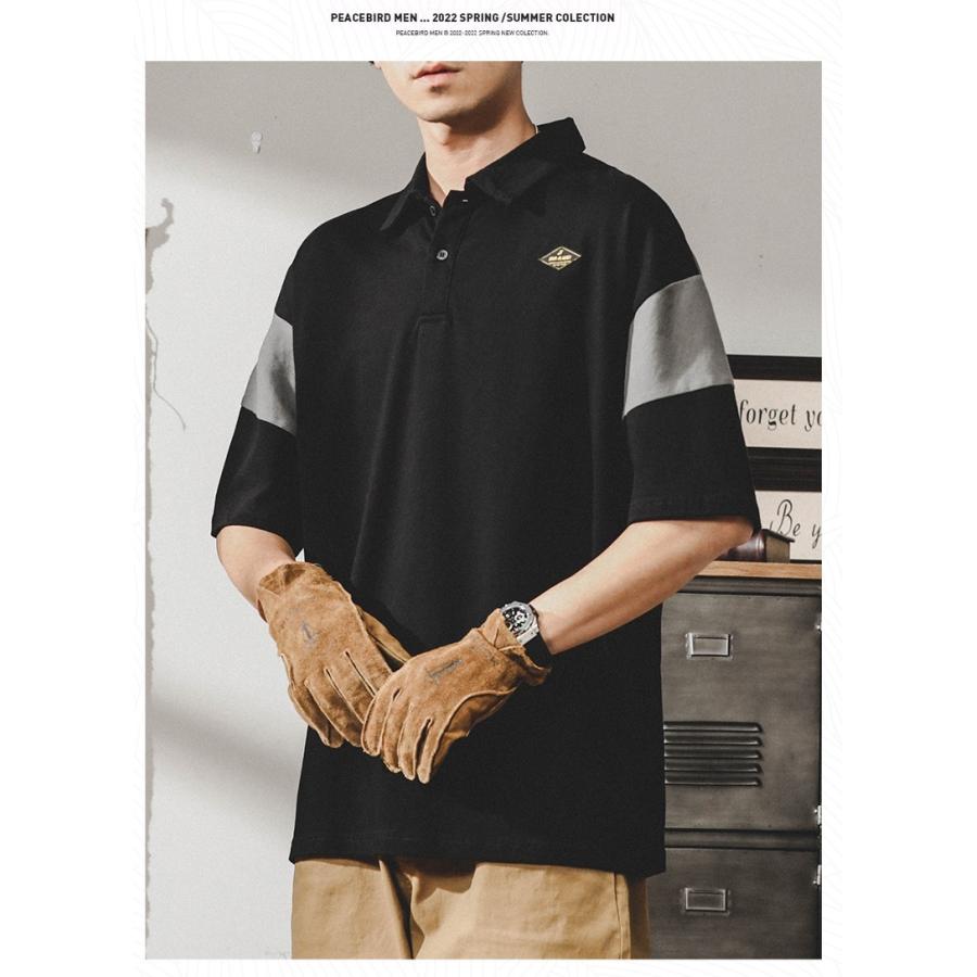 ポロシャツ カッコイイ 切り替え ビッグシルエット 英文字 半袖 シャツ メンズ シルケット加工 ゆったり アメカジ ストリート | ホームアイホーム | 06