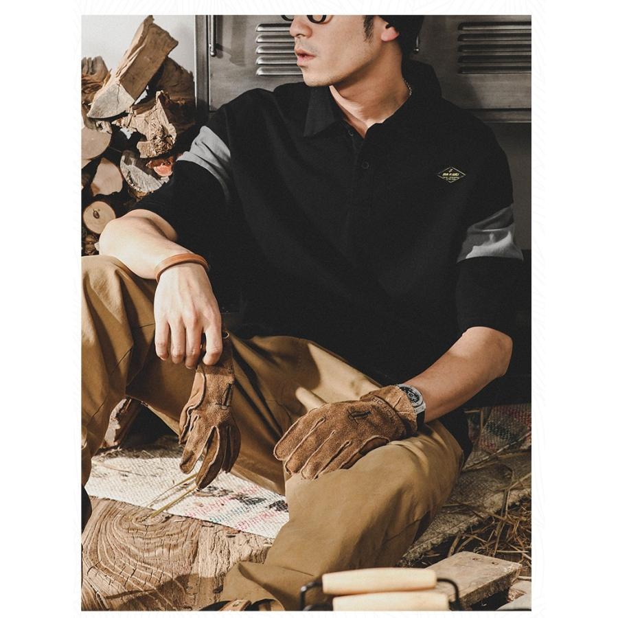 ポロシャツ カッコイイ 切り替え ビッグシルエット 英文字 半袖 シャツ メンズ シルケット加工 ゆったり アメカジ ストリート | ホームアイホーム | 07