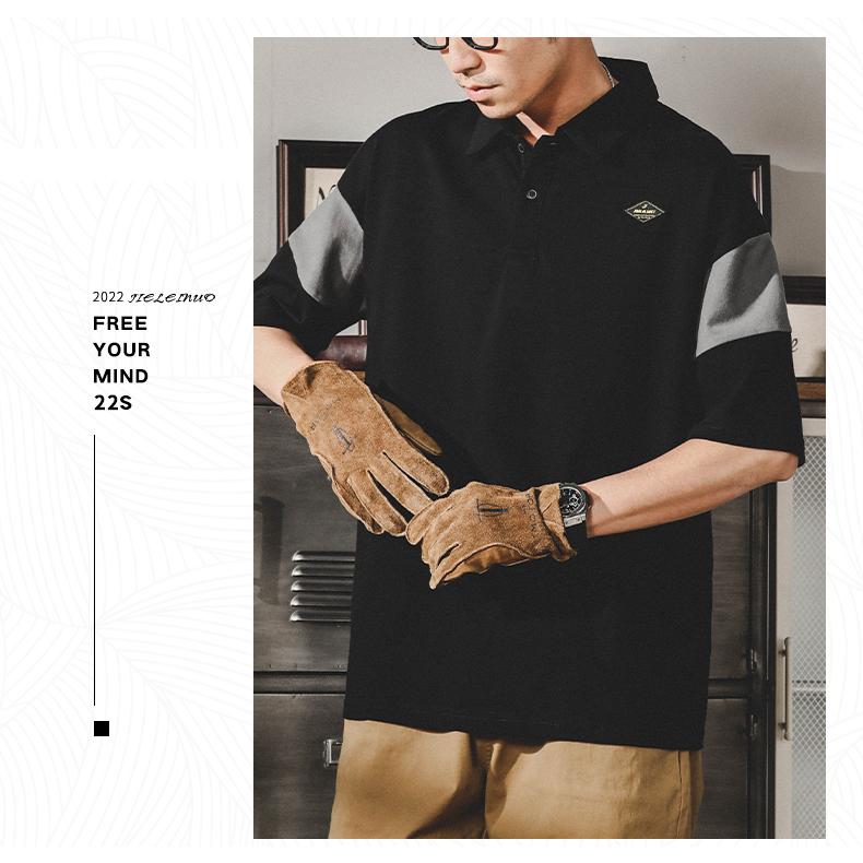 ポロシャツ カッコイイ 切り替え ビッグシルエット 英文字 半袖 シャツ メンズ シルケット加工 ゆったり アメカジ ストリート | ホームアイホーム | 08