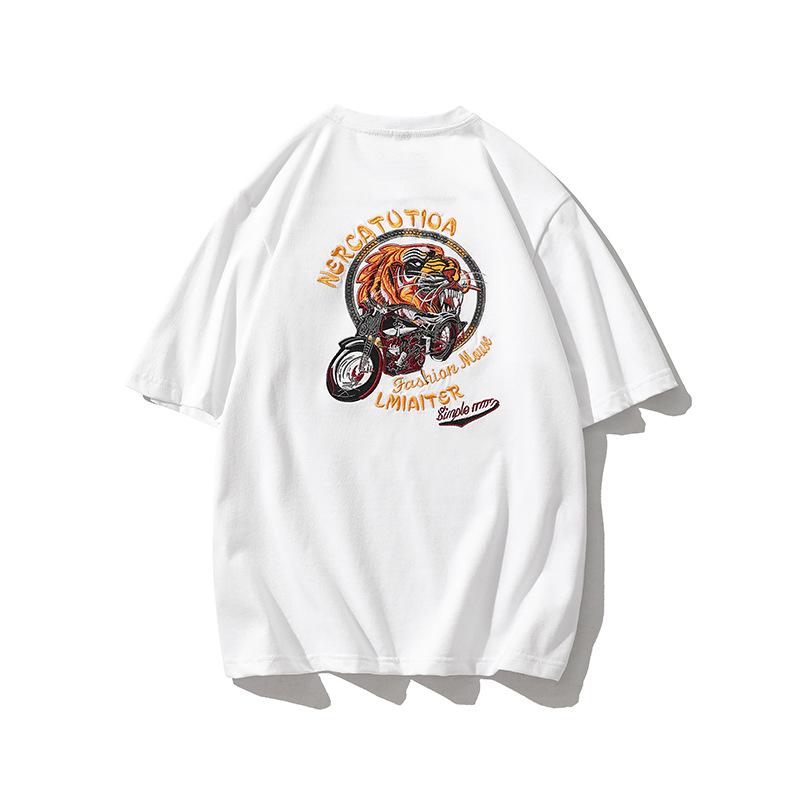 丸首tシャツ 刺繍入り メンズ 半袖 オシャレ 通気 綿t 吸汗 半袖tシャツ カットソー トップス 夏 白 黒 | ホームアイホーム