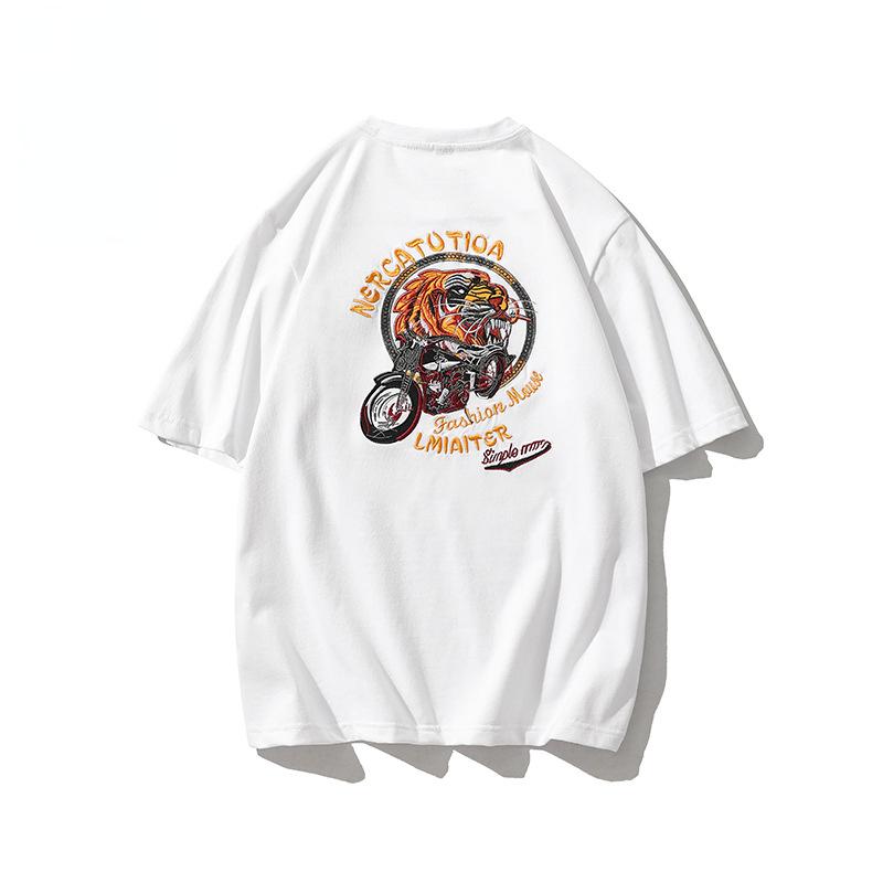 丸首tシャツ 刺繍入り メンズ 半袖 オシャレ 通気 綿t 吸汗 半袖tシャツ カットソー トップス 夏 白 黒 | ホームアイホーム | 01