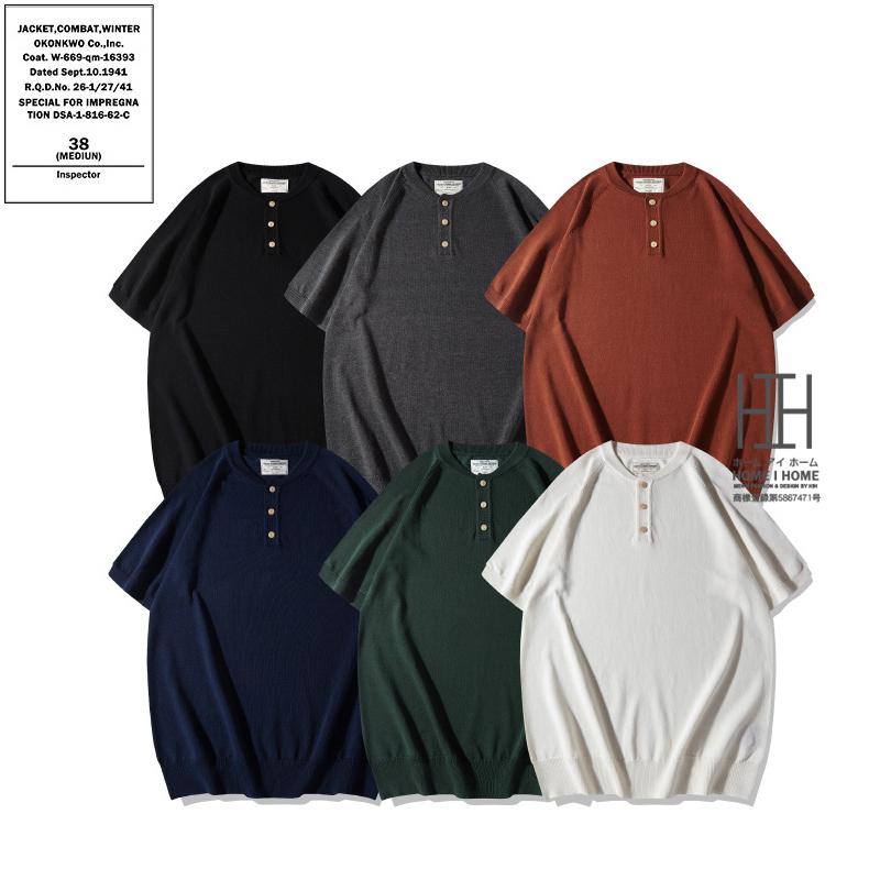 ヘンリーネックtシャツ メンズ 半袖ニット Tシャツ ヘビーウェイト ニットソー サマーニット レーヨン 涼しい カットソー 厚手 肉厚 かっこいい おしゃれ | ホームアイホーム