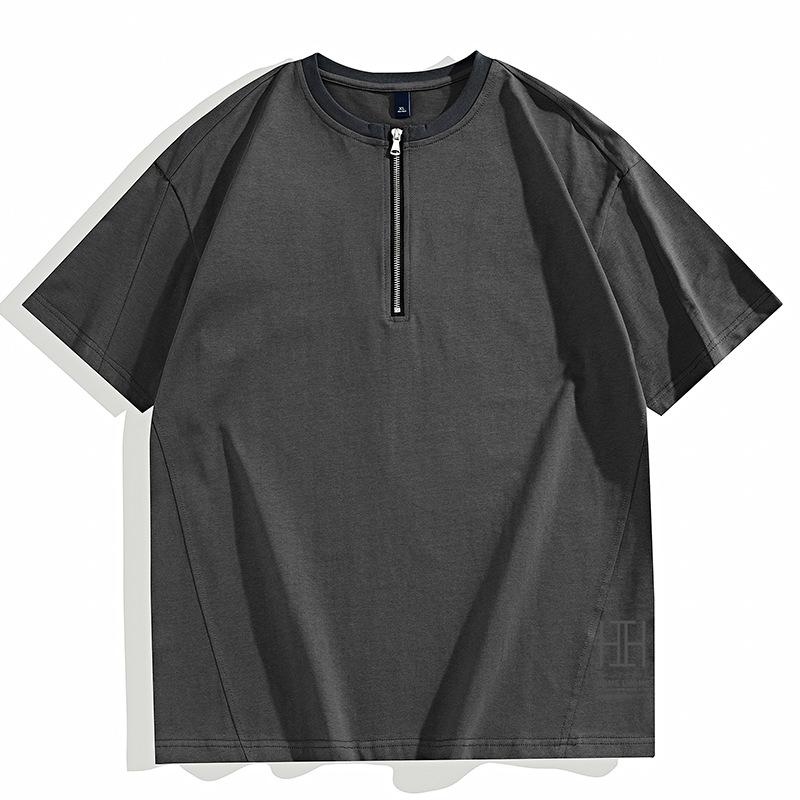 tシャツ メンズ 半袖 無地 おしゃれ カットソー 綿 100 クルーネック ハーフジップ おしゃれ プルオーバー トップス カジュアル インナー 重ね着 キレイめ | ホームアイホーム