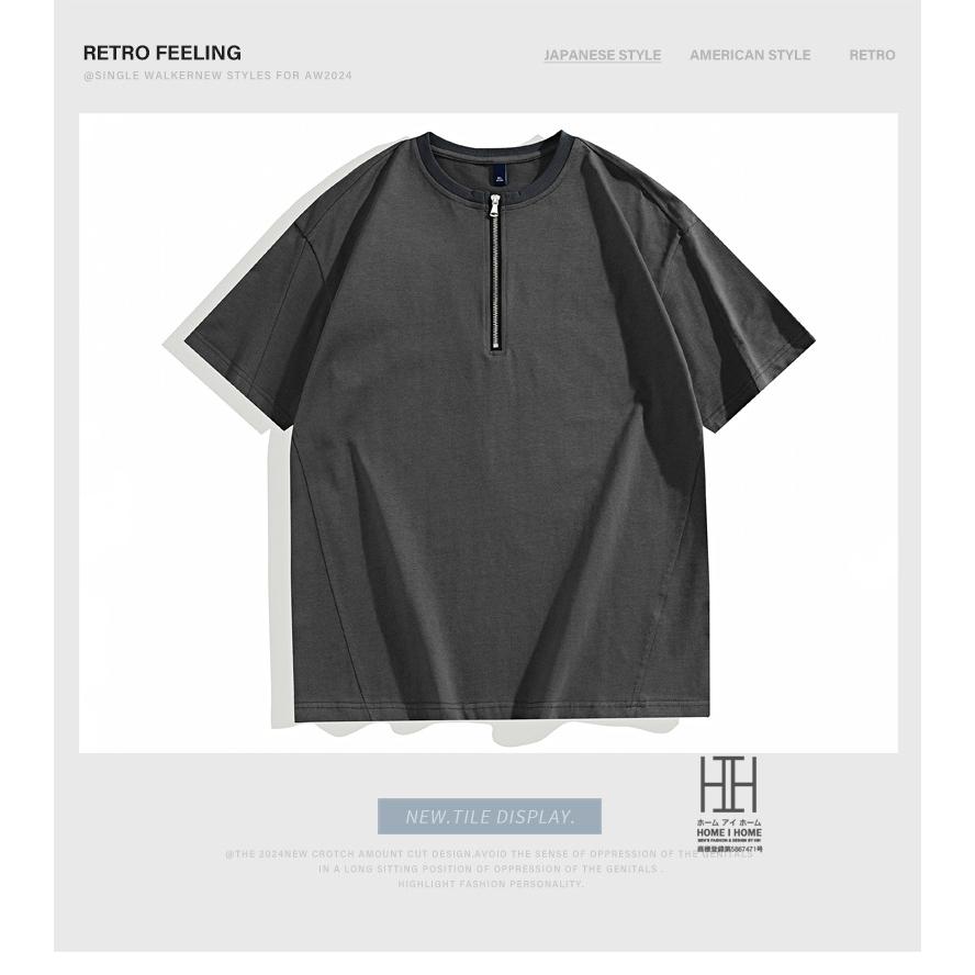tシャツ メンズ 半袖 無地 おしゃれ カットソー 綿 100 クルーネック ハーフジップ おしゃれ プルオーバー トップス カジュアル インナー 重ね着 キレイめ | ホームアイホーム | 04