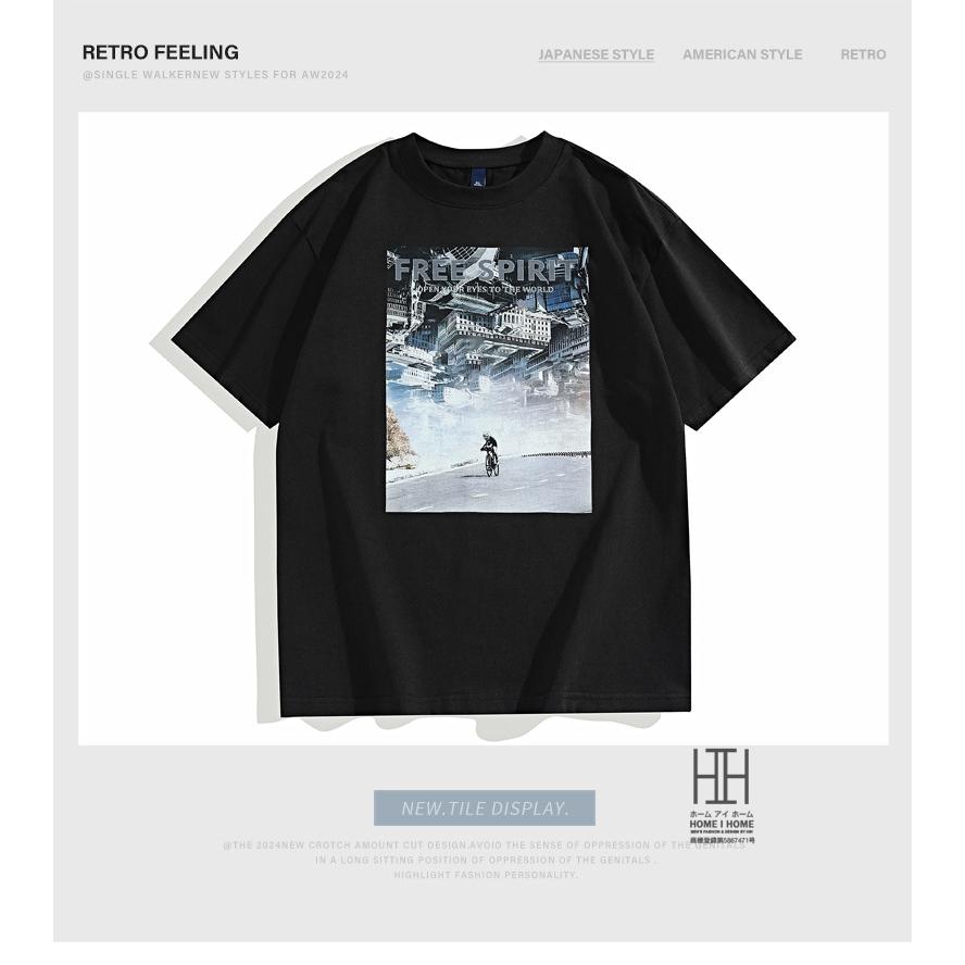 プリントtシャツ Tシャツ カットソー メンズ 半袖 大判プリント クルーネック 大きいサイズ 建物 アート 綿 100 ロゴ プレゼント おしゃれ プレゼント | ホームアイホーム | 04