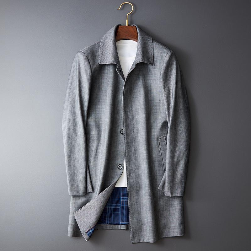 ステンカラーコート メンズ ビジネスコート チェック ミドル丈 シンプル 膝上 きれいめ 通勤 仕事 オフィス 50代 60代 アウター 冬 秋 春 | ホームアイホーム | 05