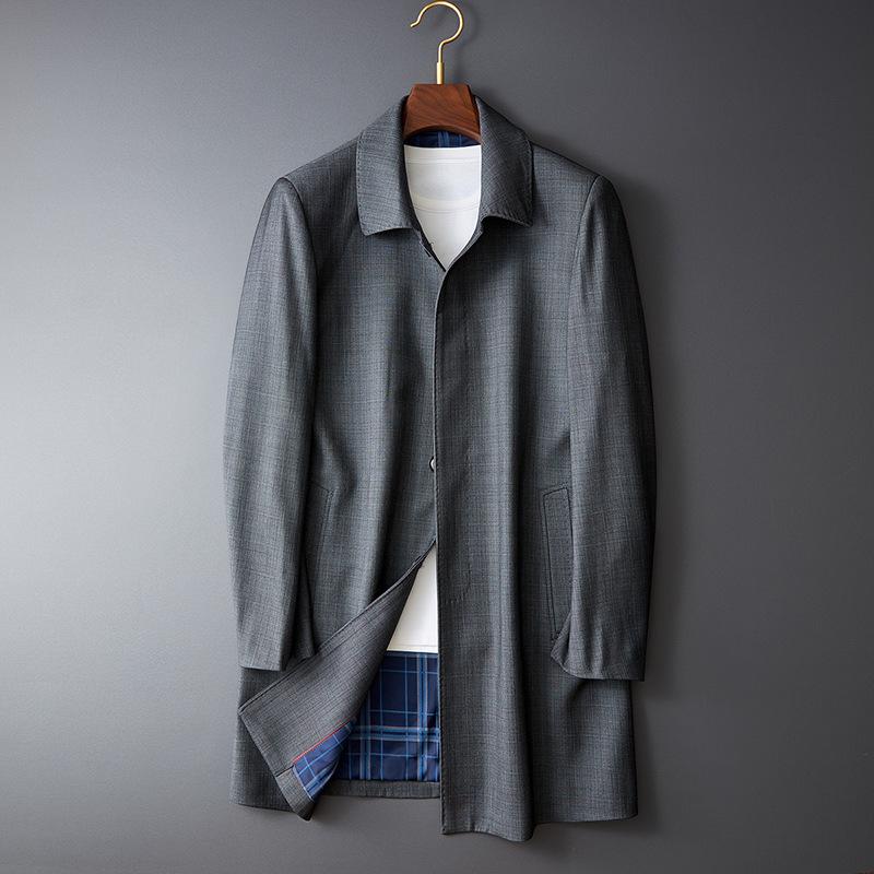 ステンカラーコート メンズ ビジネスコート チェック ミドル丈 シンプル 膝上 きれいめ 通勤 仕事 オフィス 50代 60代 アウター 冬 秋 春 | ホームアイホーム | 06