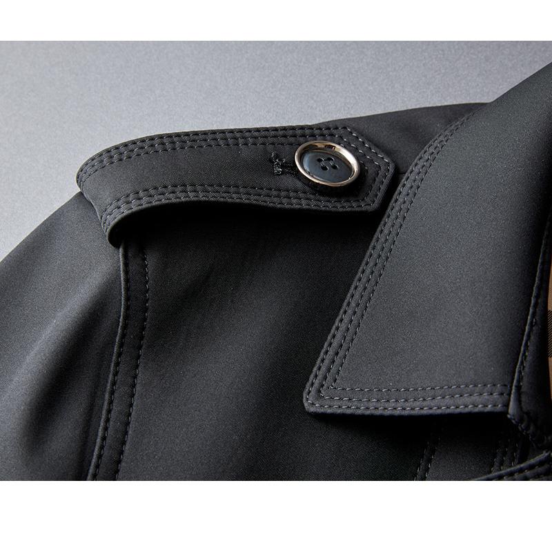 トレンチコートメンズ ミドル丈 Pコート 80cm ダブル ビジネス ベルト フォーマル ミリタリー チェック裏地 ブラック 通勤春秋 | ホームアイホーム | 15