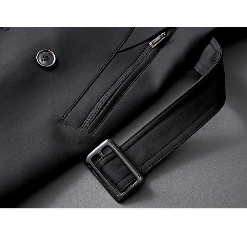 トレンチコートメンズ ミドル丈 Pコート 80cm ダブル ビジネス ベルト フォーマル ミリタリー チェック裏地 ブラック 通勤春秋 | ホームアイホーム | 16