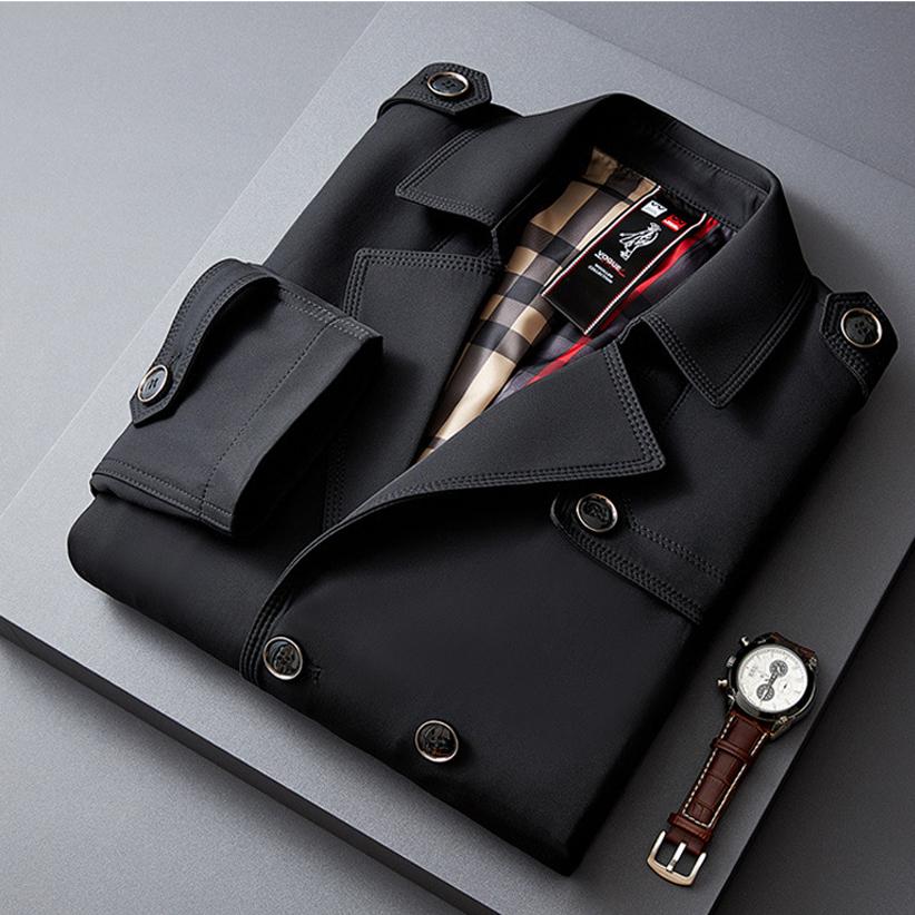 トレンチコートメンズ ミドル丈 Pコート 80cm ダブル ビジネス ベルト フォーマル ミリタリー チェック裏地 ブラック 通勤春秋 | ホームアイホーム | 05