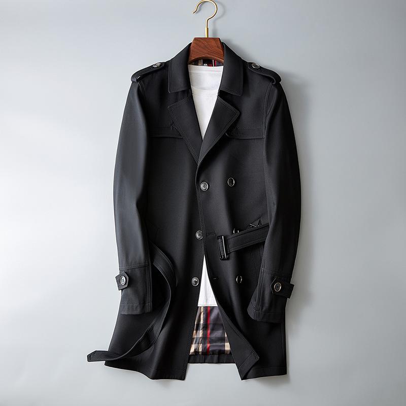 トレンチコートメンズ ミドル丈 Pコート 80cm ダブル ビジネス ベルト フォーマル ミリタリー チェック裏地 ブラック 通勤春秋 | ホームアイホーム | 10