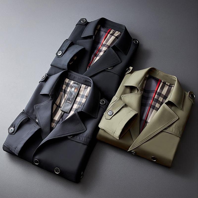 ダブルトレンチコートメンズ ロング Pコート ビジネス ベルト付き ミリタリー フォーマル チェック裏地 塹壕 通勤春秋 | ホームアイホーム | 04