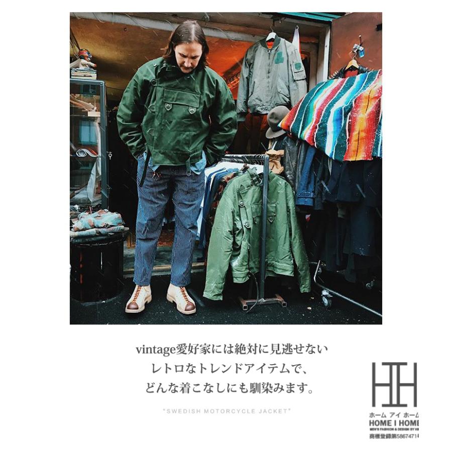 ライダースジャケット メンズ モーターサイクルジャケット 大きいサイズ 21ozキャンバス おしゃれ バイクジャケット WEDISH MOTORCYCLE JACKET Army ミリタリー | ホームアイホーム | 11