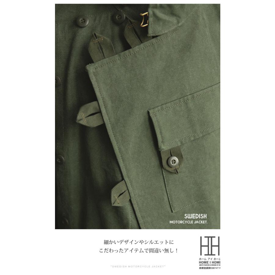 ライダースジャケット メンズ モーターサイクルジャケット 大きいサイズ 21ozキャンバス おしゃれ バイクジャケット WEDISH MOTORCYCLE JACKET Army ミリタリー | ホームアイホーム | 06