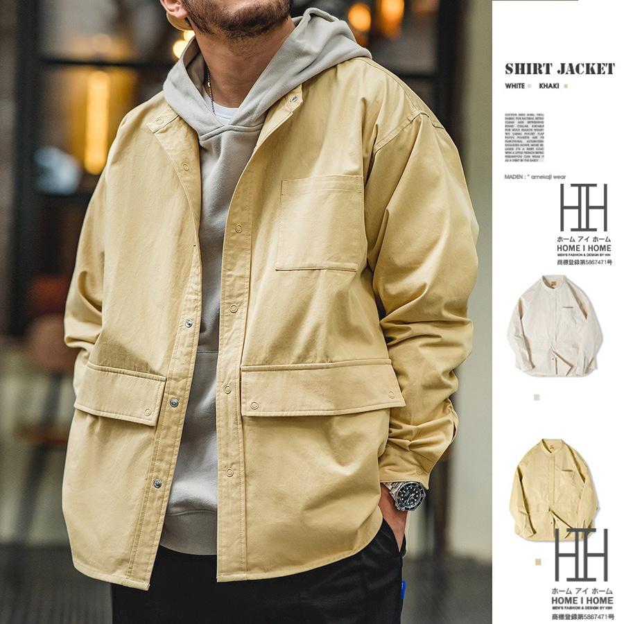 バンドカラー シャツジャケット メンズ 長袖 カジュアルシャツ 綿100 大きいサイズ アメカジ ポケット 長袖シャツ ゆったり ライトアウター 30代 40代 50代 | ホームアイホーム