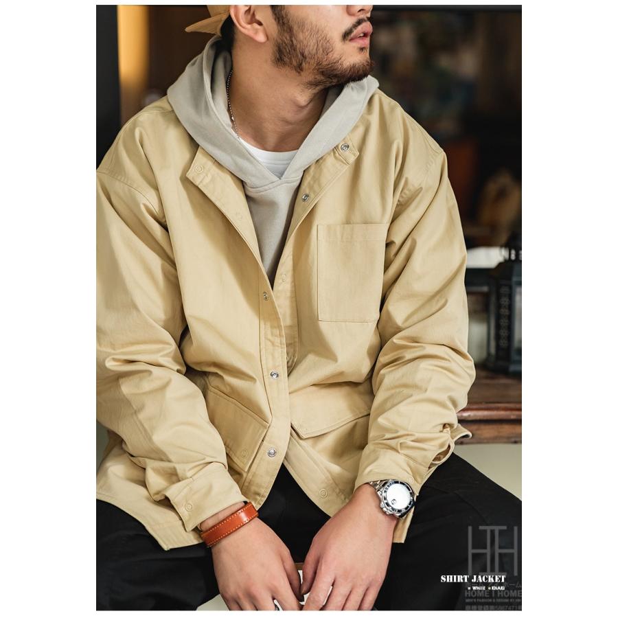 バンドカラー シャツジャケット メンズ 長袖 カジュアルシャツ 綿100 大きいサイズ アメカジ ポケット 長袖シャツ ゆったり ライトアウター 30代 40代 50代 | ホームアイホーム | 14