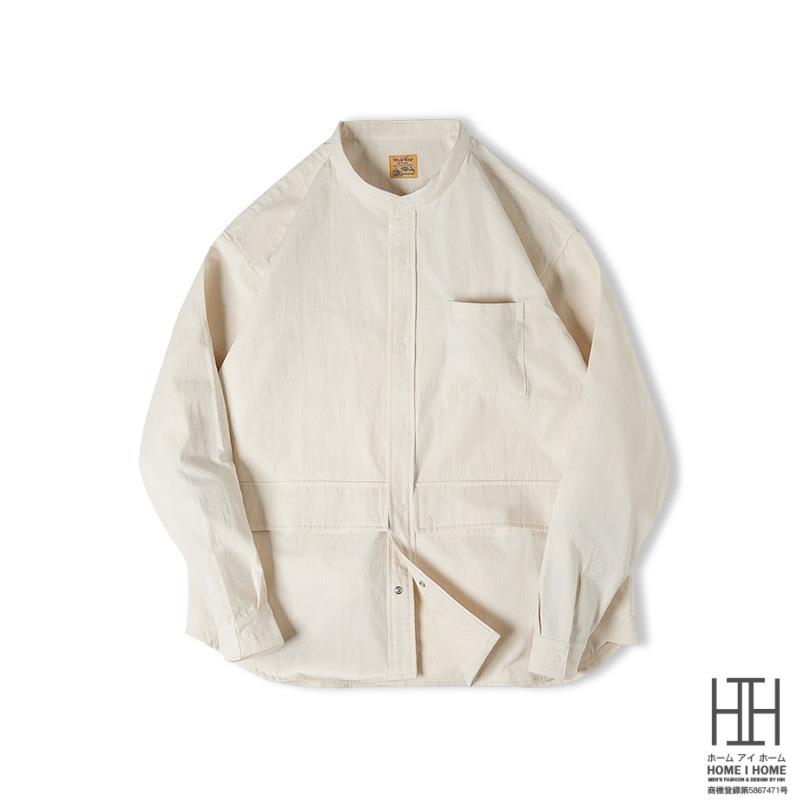 バンドカラー シャツジャケット メンズ 長袖 カジュアルシャツ 綿100 大きいサイズ アメカジ ポケット 長袖シャツ ゆったり ライトアウター 30代 40代 50代 | ホームアイホーム | 18