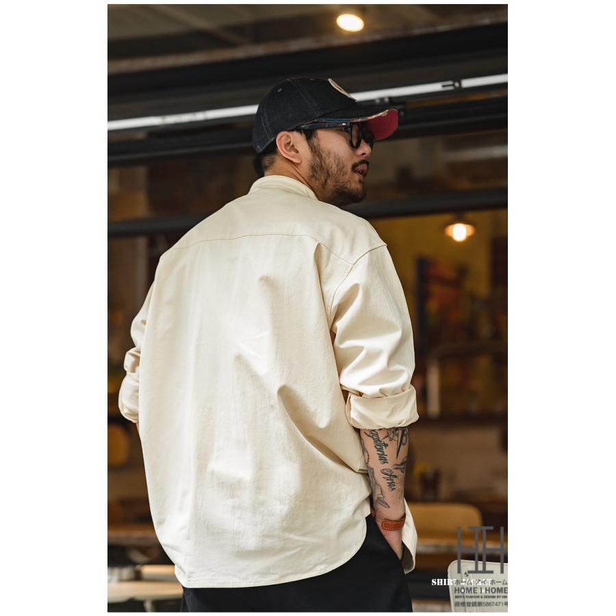 バンドカラー シャツジャケット メンズ 長袖 カジュアルシャツ 綿100 大きいサイズ アメカジ ポケット 長袖シャツ ゆったり ライトアウター 30代 40代 50代 | ホームアイホーム | 08