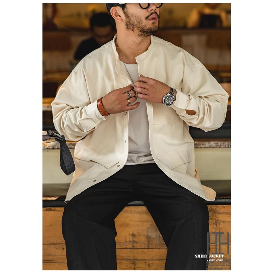 バンドカラー シャツジャケット メンズ 長袖 カジュアルシャツ 綿100 大きいサイズ アメカジ ポケット 長袖シャツ ゆったり ライトアウター 30代 40代 50代 | ホームアイホーム | 09