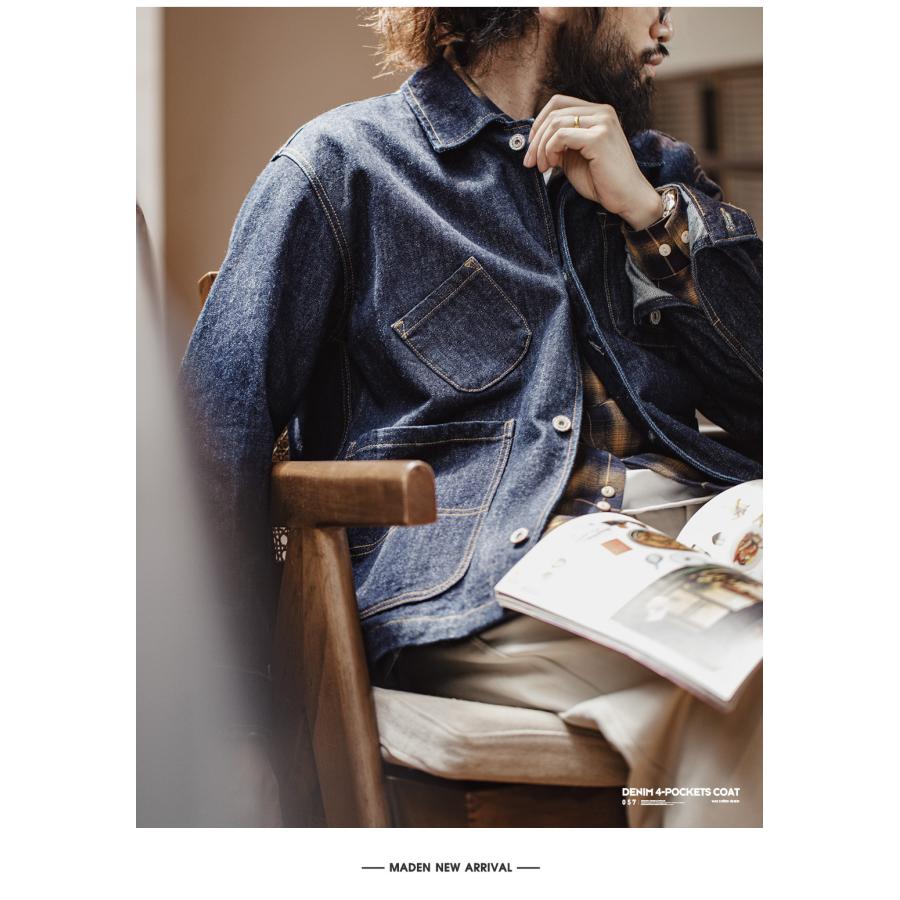 デニムジャケット シャツジャケット メンズ カバーオールジャケット 14oz DENIM ジージャン ブルゾン gジャン オーバーサイズ 大きいサイズ 多ポケット | ホームアイホーム | 11