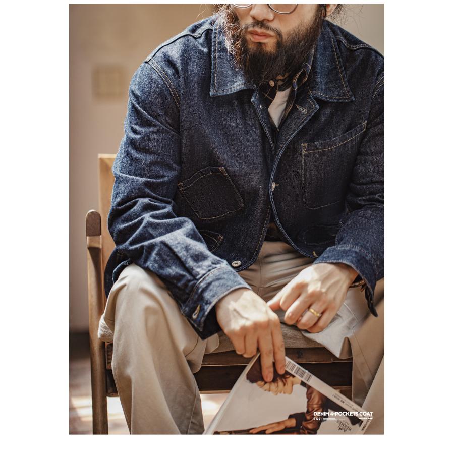 デニムジャケット シャツジャケット メンズ カバーオールジャケット 14oz DENIM ジージャン ブルゾン gジャン オーバーサイズ 大きいサイズ 多ポケット | ホームアイホーム | 12